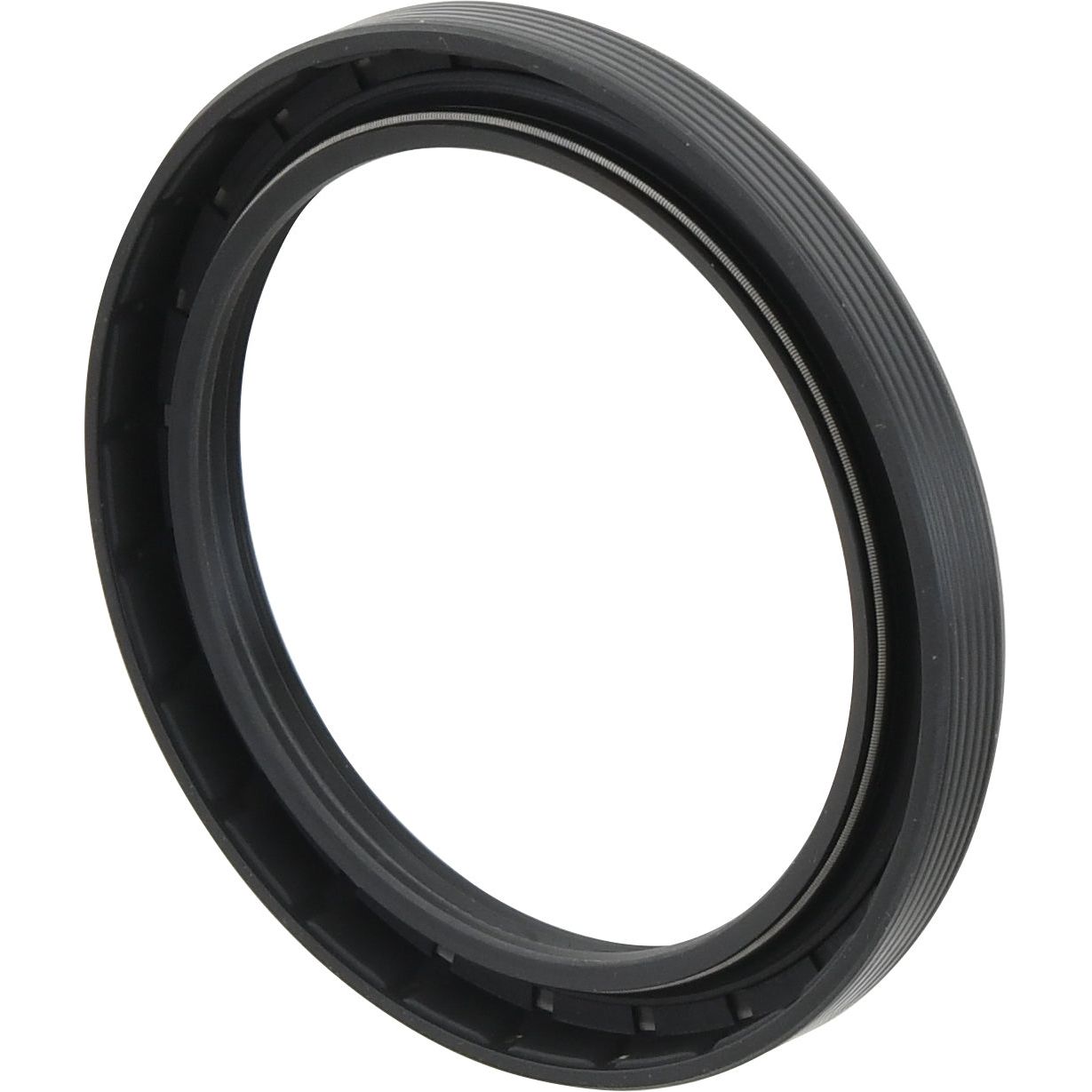 A close-up view of the Sparex Imperial Rotary Shaft Seal, 2 15/16'' x 3 3/4'' x 3/8'' (Sparex Part No. S.66314), featuring a black rubber construction with a circular design and inner metal reinforcement ring, suitable for Ford New Holland and Case IH International Harvester applications.