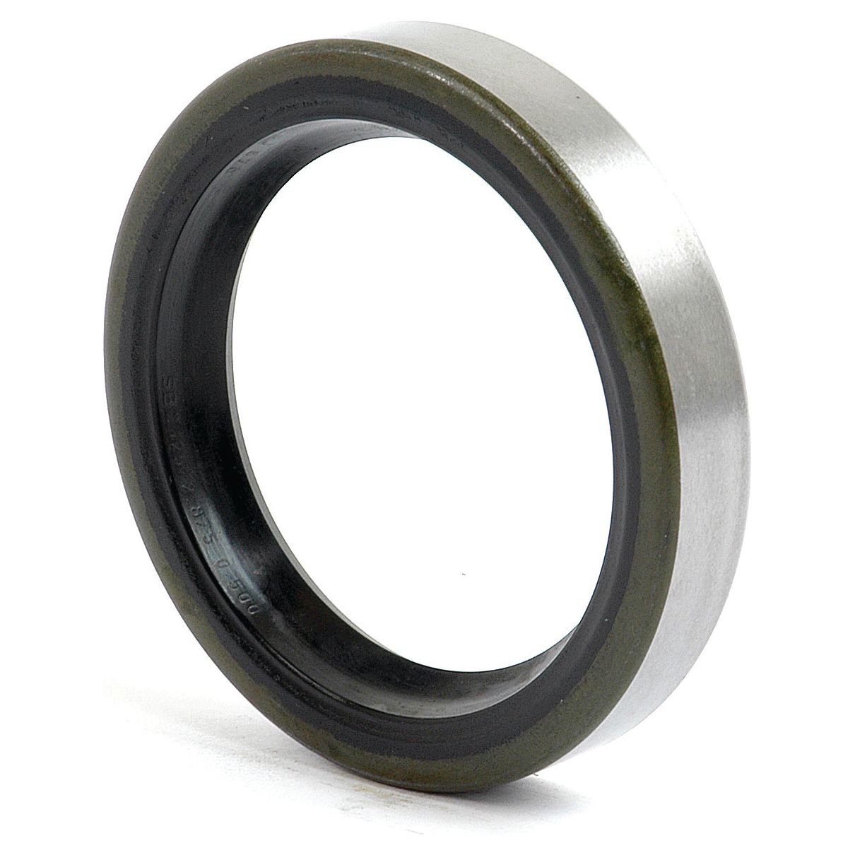 Close-up of an Imperial Rotary Shaft Seal, 2 1/8'' x 2 7/8'' x 1/2'', Sparex Part No.S.5947, featuring a circular mechanical bearing with a metallic outer ring and a black inner ring on a white background.