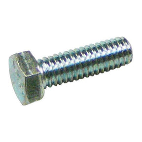 A close-up of a Sparex Imperial Setscrew, 5/16''x1'' UNC (DIN 933) with a tensile strength of 8.8. (Sparex Part No.S.4922), featuring zinc plating along the shaft.