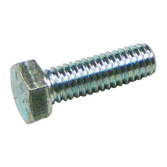 A Sparex Imperial Setscrew, 5/16''x1'' UNC (DIN 933), with a zinc-plated hexagonal head for extra durability and a tensile strength of 8.8, is lying horizontally on a white background.
