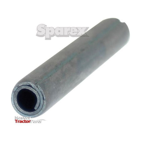 Close-up of a cylindrical metal item, identified as an Imperial Spirol Pin with dimensions 1/4'' x 1'', labeled "Sparex," designed for optimal performance in Massey Tractor Parts. This product adheres to standards like DIN 7343 and has the Sparex Part No.S.2791.