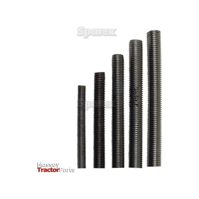 Five Imperial Threaded Bars with UNC Unplated finishes, each sized Ø1" and varying in lengths up to 3 feet, stand upright from left to right, decreasing in height.