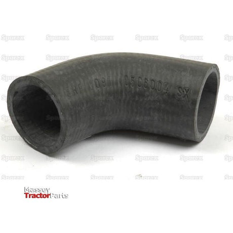 A black, curved rubber hose featuring the text "Sparex Inlet Hose, Inner Ø of Hose Smaller End: 38mm, Inner Ø of Hose Bigger End: 40mm | Sparex Part No.S.57704" in the bottom left corner. The rubber hose, compatible with Case IH machinery, boasts some embossed markings.