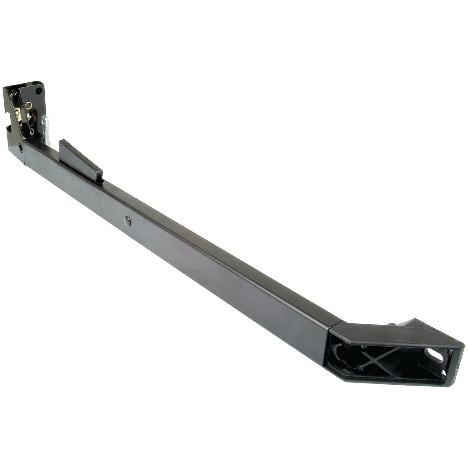 A black metal crossbar or beam with angled ends and attached hardware on each end, resembling the Inner Door Handle LH by Sparex (Part No.S.20907), likely used for structural support or installation purposes.