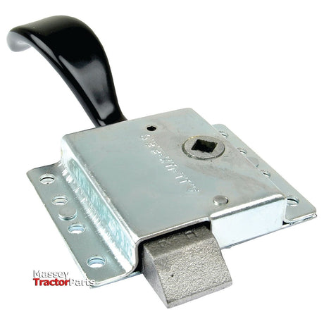 A metal lever mechanism with a black handle is attached to a rectangular base featuring multiple holes for mounting. The text "Sparex Massey Tractor Parts" is visible in the bottom left corner. This product is known as the Inner Slam Lock LH, Sparex Part No. S.20903 from the brand Sparex.