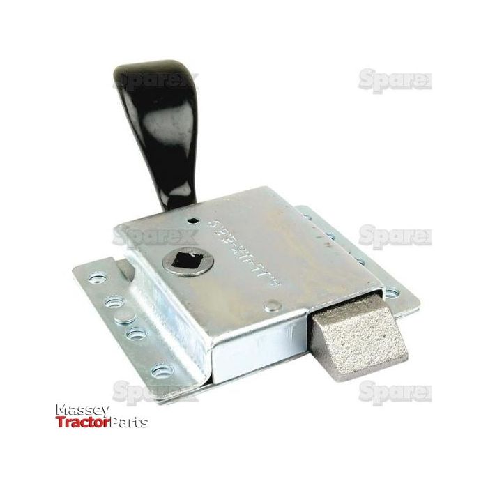 The Inner Slam Lock RH (Sparex Part No. S.20902) is a versatile metallic sliding door latch with a black handle, featuring mounting holes on its side flanges. Branded with the Sparex logo against a white background, it is ideal for Ford New Holland and International Harvester applications.
