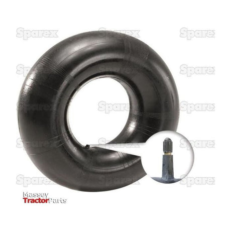 A black inner tube for a 4.00 - 19 tractor tire, with a focused inset image displaying the TR13 straight valve stem. The background prominently features faint, repeated "Sparex" branding alongside subtle hints of Massey Ferguson imagery. This is Sparex Part No.S.207 and is suitable for air use.