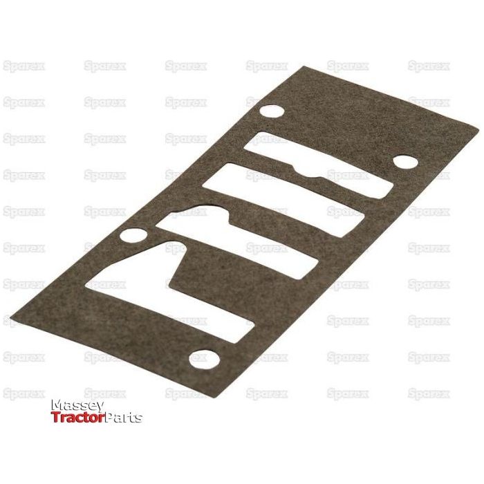 An Input Housing Gasket from Sparex, part number S.61853, designed for agricultural machinery such as Massey Ferguson, featuring a rectangular shape with multiple cut-out sections and four circular holes. The background includes repeating "Sparex" text and the "Massey Tractor Parts" logo in the corner.