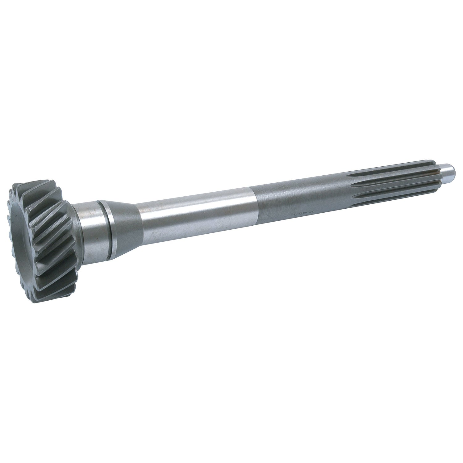 The Sparex Main Shaft, part number S.42005, features helical teeth on one end and is used in mechanical systems for transmitting rotational power, serving as the primary drive shaft in Massey Ferguson machinery.