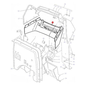 Line drawing of a 300 Series vehicle body assembly with various parts numbered and labeled. The red dot highlights the Massey Ferguson Instrument Panel, part number 1696682M5, in the central section, typical of AGCO tractor parts.