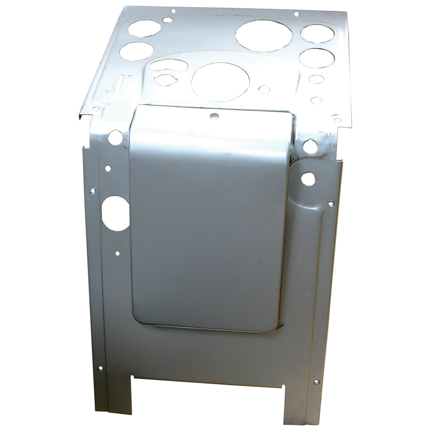 The Instrument Panel (Sparex Part No. S.42509) by Sparex is a steel sheet metal panel featuring multiple circular cutouts, specifically designed for mounting or housing components, making it ideal for use as an instrument panel in Massey Ferguson tractors.