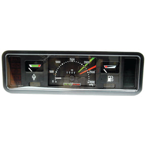 Close-up of the Sparex Instrument Panel (Sparex Part No. S.62258) displaying various gauges, including a speedometer, odometer, tachometer, and fuel and temperature indicators.