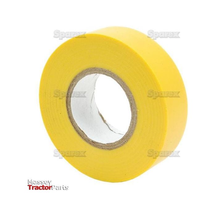 A roll of yellow insulation tape, 19mm wide and 20 meters long, with a white inner core is displayed against a white background. The words "Sparex" and "Massey Tractor Parts" are faintly visible.