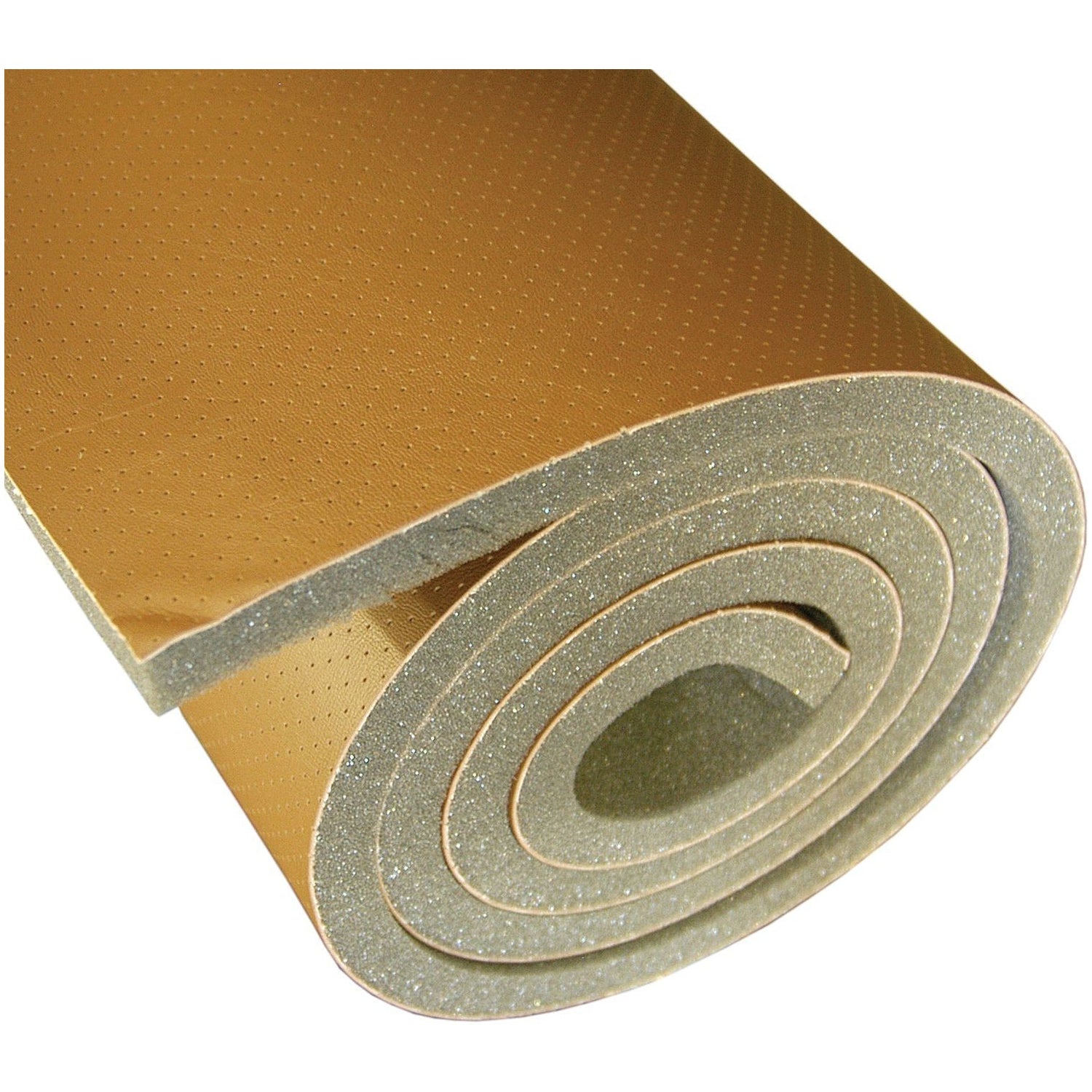 A side view of the Sparex Interior Trim (Sparex Part No. S.101054) on a white background, showcasing its rolled-up gold-colored insulation material with a textured surface and foam core, measuring 2m x 1.2m with a thickness of 12mm.