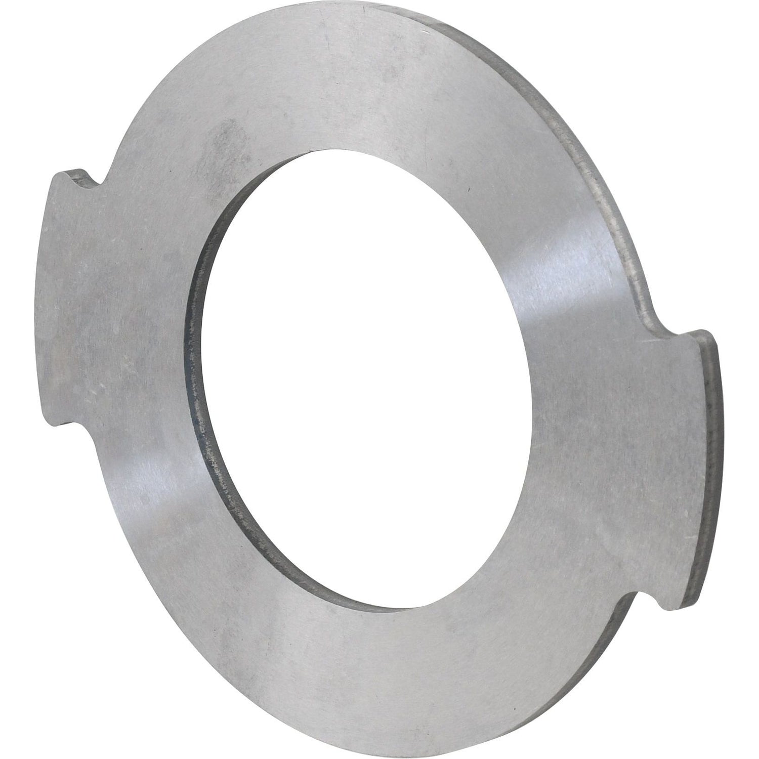 A metal ring with two flat, protruding tabs on opposite sides, ideal for Case IH or International Harvester machinery such as the Sparex Intermediate Brake Disc (OD: 145mm) - S.37276.