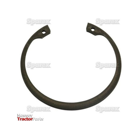 A semi-circular, metal internal circlip with two small holes at the ends. The background includes the words "Sparex" watermarked multiple times. The text "Massey Tractor Parts" is at the bottom left and indicates compliance with DIN 472 standards. The product is listed as an Internal Circlip, 76mm (DIN | Standard No. DIN 472) | Sparex Part No.S.41625 from Sparex.