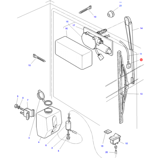 Exploded diagram of a dishwasher door assembly showing various components including screws, a latch, a handle, electrical wiring, and a water inlet valve, each numbered for reference. The detailed illustration boasts the same level of precision found in AGCO's Massey Ferguson - Jet - 3761580M1 manuals.