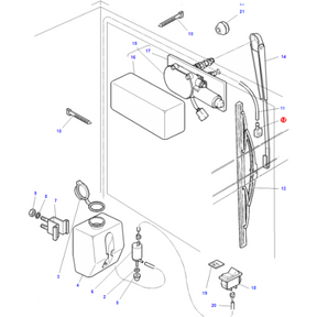 Exploded diagram of a dishwasher door assembly showing various components including screws, a latch, a handle, electrical wiring, and a water inlet valve, each numbered for reference. The detailed illustration boasts the same level of precision found in AGCO's Massey Ferguson - Jet - 3761580M1 manuals.