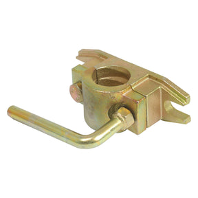 The Jockey Wheel Bracket - Heavy Duty, 48mm by Sparex (Part No.S.56849) is a robust brass-colored clamp equipped with a clamping lever on one side and a round opening for securing a steel or zinc-plated pipe.