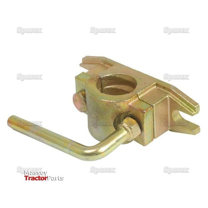 A heavy-duty metal bracket named Jockey Wheel Bracket - Heavy Duty, 48mm | Sparex Part No. S.56849, featuring a cylindrical hole and an attached lever. The image includes the watermark "Sparex" with "Massey Tractor Parts" text at the bottom.