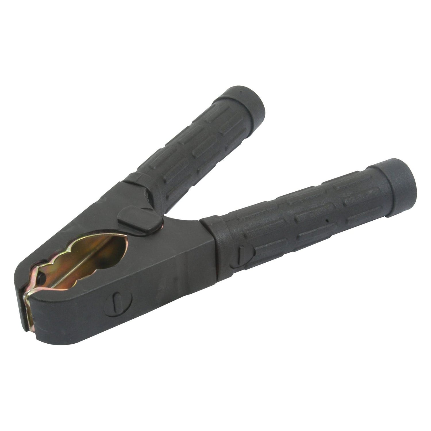 Introducing the Jump Lead Cable Handle 180a Black, Sparex Part No. S.4400 by Sparex - a black jumper cable clamp with ribbed handles, ideal for medium-duty tasks, perfect for charging or jump-starting vehicle batteries. This reliable booster cable component is rated at 180 amps to ensure dependable performance.