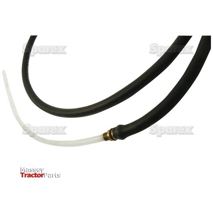 Two black flexible cables, one with a transparent tapered end and a small brass ring, are shown against a white background. The Massey Tractor Parts and Sparex logos are visible. This assembly resembles the precision of the Knapsack Dip Tube with Hose (Sparex Part No.S.52428) used in KNAPSACK-DIP TUBE systems from Sparex.