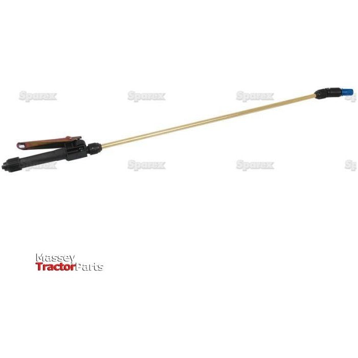 Long brass nozzle with a black handle and blue tip, suitable for agricultural or industrial use. Logo of "Massey TractorParts" at the bottom left corner. Fits perfectly as the Knapsack Lance (Sparex Part No. S.52478) for easy reference.