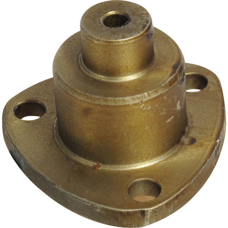 A Sparex King Pin (S.65084) featuring a brass three-hole mounting bracket with a central cylindrical protrusion and visible surface wear, suitable for Fiat or Case IH/International Harvester models.