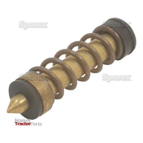 The brass component with a conical tip, encased in a coiled spring, and fitted with black caps on both ends is known as the Knapsack Trig Valve Needle Assy | Sparex Part No.S.52430 by the brand Sparex.