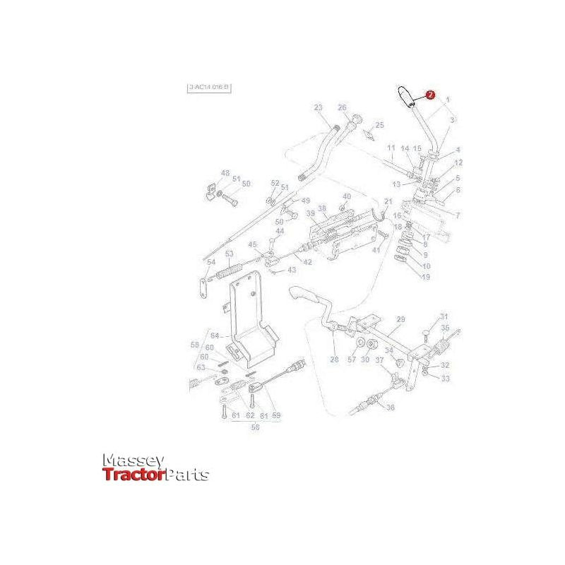 A technical schematic of tractor parts, labeled with numbers and detailed components, featuring the AGCO branding and including the Massey Ferguson - Knob Hand Lever (part number 3595259M1).