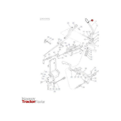 A technical schematic of tractor parts, labeled with numbers and detailed components, featuring the AGCO branding and including the Massey Ferguson - Knob Hand Lever (part number 3595259M1).