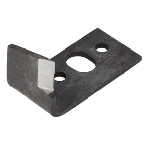 A Massey Ferguson - Knotter Knife (Part Number: 918748M1) from AGCO, featuring a sharp edge and three holes, designed with a right-angle bend for compatibility with the Massey Ferguson Baler 100 Series.