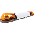 Here's a revised sentence using the given product data:

The Sparex LED Aerolite Bar - 4 Bolts, 12-24V - S.119767 is an orange and white roof-mounted emergency light bar equipped with amber strobe lights on each end, featuring durable LED lights and an IP65 rating for enhanced durability.