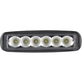 The Sparex LED Flat Work Light Bar, featuring six circular LED bulbs arranged in a straight line, delivers 2500 lumens and boasts an IP67 rating for durability.