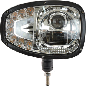 Close-up of the Sparex rectangular LED Head Light, featuring Class 3 interference and a clear lens. This headlight, with specifications ranging from 1200 to 1290 lumens raw at 10-30V (RH dip), is suitable for various vehicle models and is attached to a mounting bolt at the bottom. For more information, please refer to the manufacturer’s specifications.