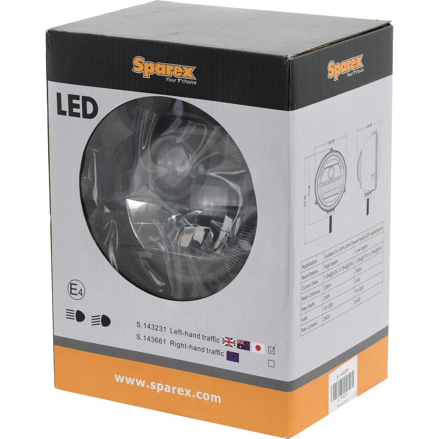 LED Head Light, Interference: Not Classified, RH & LH (LH Dip), 1200 - 1290 Lumens Raw, 10-30V
 - S.143231 - Farming Parts