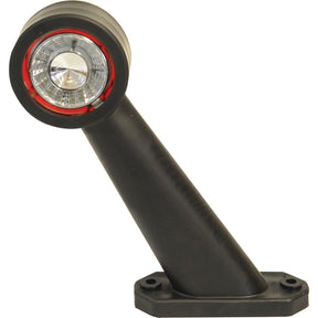 LED Outline Front/Rear Facing Marker Light by Sparex, featuring a black plastic mounting bracket and a circular red and white lens, suitable for RH & LH on various vehicle types. Compatible with 12-24V (S.113395).
