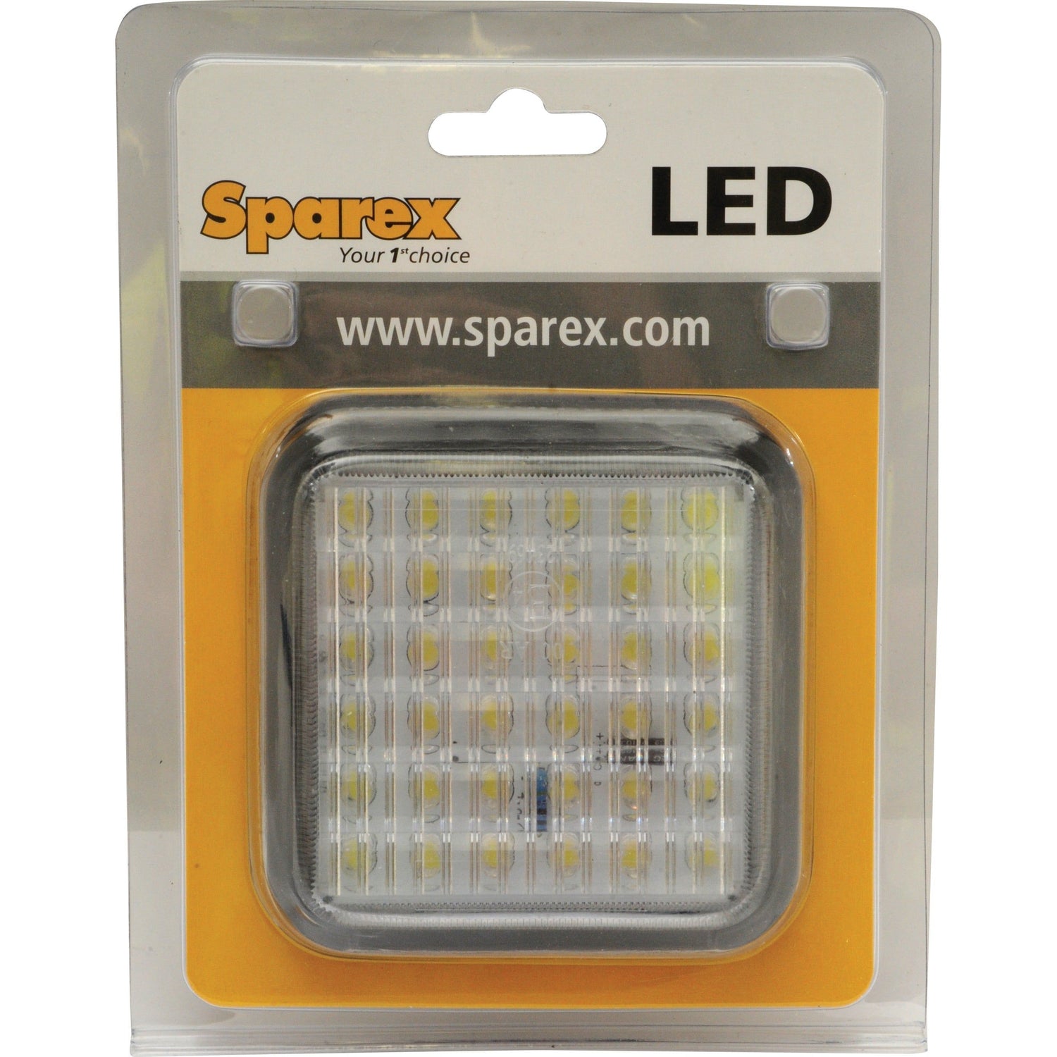 A packaged Sparex LED Reversing Light RH & LH, 10-30V - S.113389 with a yellow and white background. The packaging features a clear plastic front, showcasing the LED light inside along with product specifications. The website "www.sparex.com" is displayed on the package.