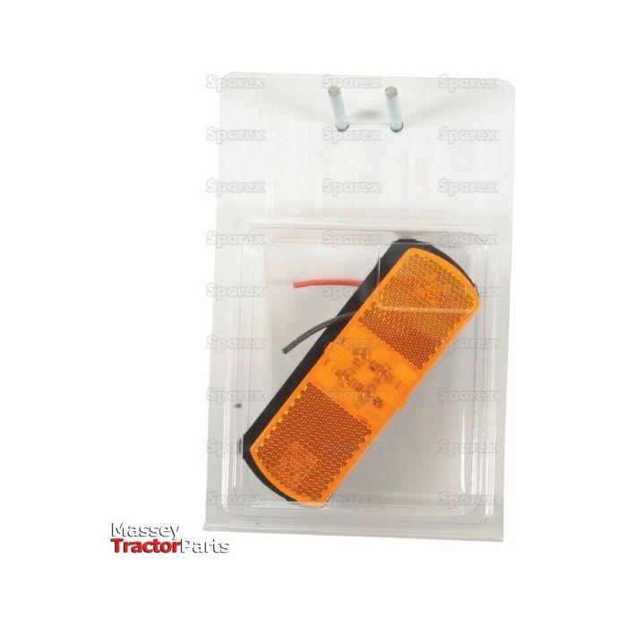 Packaged LED side-facing marker lights, labeled "Sparex" and branded as S.27221, come equipped with black wiring on a white background. These side marker lights feature advanced LED technology and an amber lens for enhanced visibility, making them ideal for use as Massey Tractor Parts.