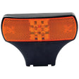 A close-up image showcases the Sparex LED Side Facing Marker Light (RH & LH, 12-24V - S.23168) against a plain white background, highlighting its orange and black design with hexagonal patterning and amber lens for enhanced visibility.