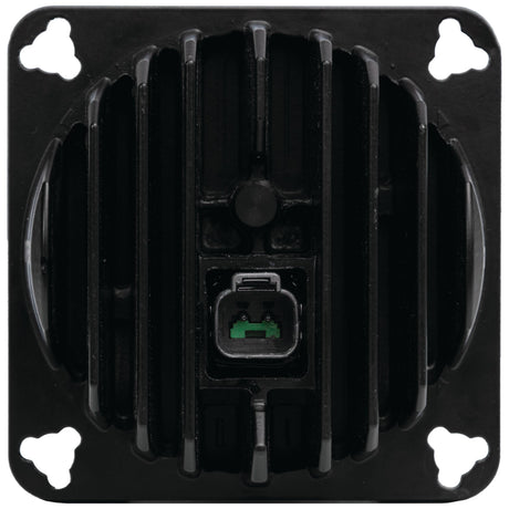 Close-up of the LED Work Light (Cree High Power) by Sparex, featuring a square electronic component with a black ribbed surface, central connector port, and four corner holes. This Class 3 interference device produces 3000 lumens raw and operates on 10-36V - S.153706.