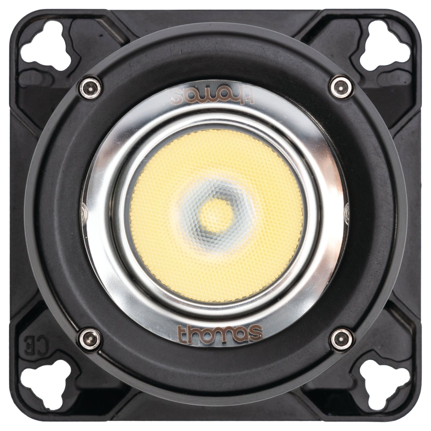 Close-up view of an IP68 LED work light (Cree High Power) on a black square mounting plate with four screw holes at the corners. The brand name 'Sparex' is visible on the fixture, which features an integrated 2-pin Deutsch connector for easy installation.