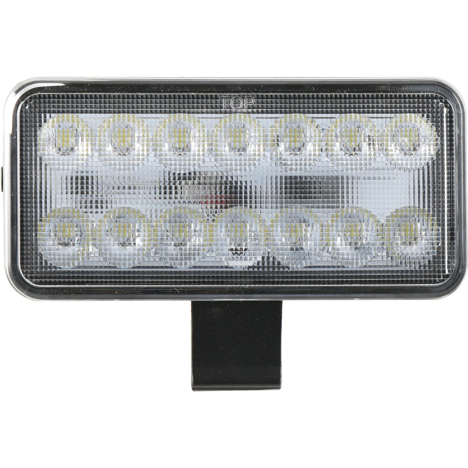 The Sparex LED Work Light, model S.130540, features twelve individual bulbs arranged in three rows of four within a durable metal casing and includes a mounting bracket underneath. It is capable of emitting 4620 raw lumens, operates in the voltage range of 10-30V, and meets Interference Class 3 standards, making it ideal for various lighting needs.