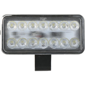 The Sparex LED Work Light, model S.130540, features twelve individual bulbs arranged in three rows of four within a durable metal casing and includes a mounting bracket underneath. It is capable of emitting 4620 raw lumens, operates in the voltage range of 10-30V, and meets Interference Class 3 standards, making it ideal for various lighting needs.