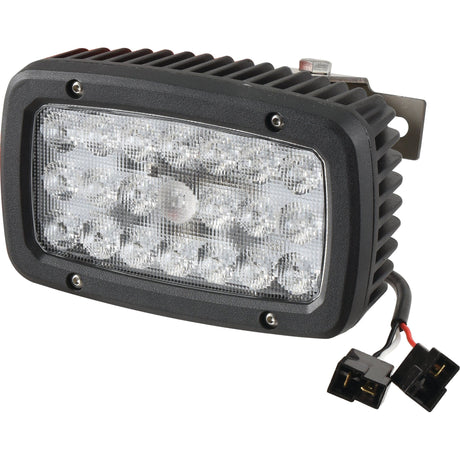 The Sparex LED Work Light, model S.151854, featuring Class 3 interference and delivering 6600 lumens raw, is designed with a black housing, cooling fins, multiple LED bulbs, and a wiring harness with connectors. It offers an impressive flood beam pattern and boasts an IP6K9K rating for superior durability at 10-30V.