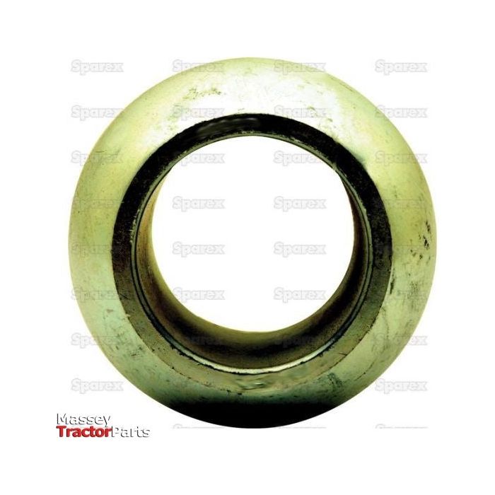 A LINKAGE BALL - S.23027 by Sparex, made of 16MnCr5 Steel with a central hole, is photographed against a white background featuring faint Agripak logos and text in the backdrop.