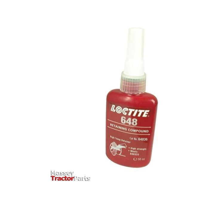A red bottle of Sparex LOCTITE® 648 Retaining Compound - 50ml - S.50919, placed against a white background. The 50 ml bottle is specially formulated for bonding cylindrical fitting parts and is labeled for both high strength and high temperature resistance.