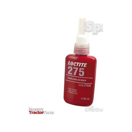A 50 ml red bottle of LOCTITE® 275 Threadlocker (Sparex Part No.S.14951) with a white cap; refer to the health safety data sheet for information on hazardous properties.