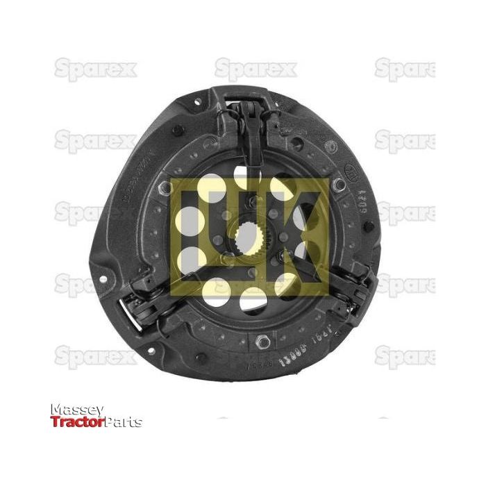 A circular, cast iron clutch cover assembly marked as "S.145233" with visible bolt holes and springs, featuring the "Sparex" logo and labeled for Massey tractor parts.
