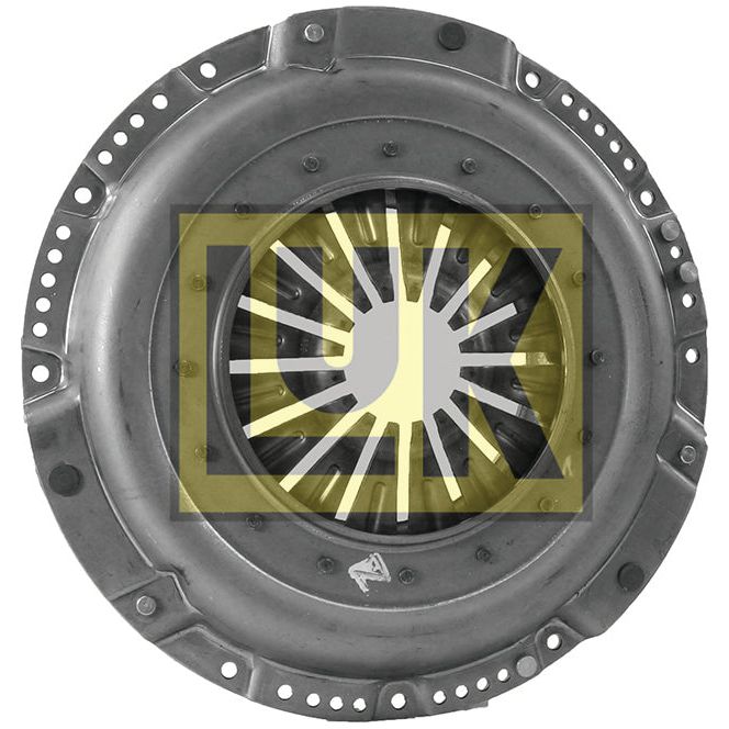 Close-up image of the Clutch Cover Assembly - S.145309 by Sparex, featuring an opaque watermark with the letters "LUK" overlaid in the center, showcasing its robust pressed steel housing.